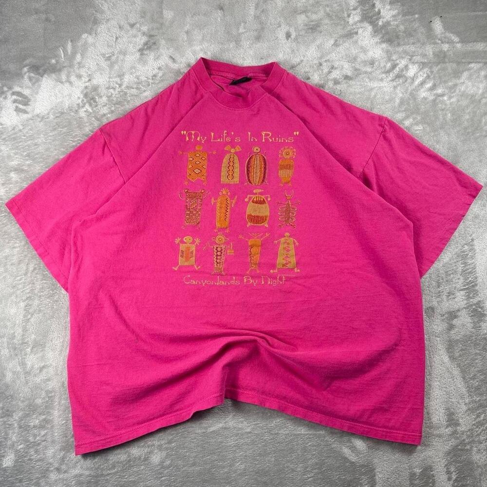 Vintage Soffe’s Choice Canyonlands By Night My Life’s in Ruins Pink T-Shirt XXL